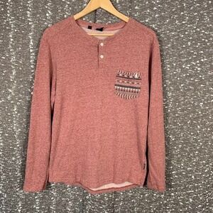Volcom Henley Red Long Sleeve Shirt Pattern Pocket Men's Small